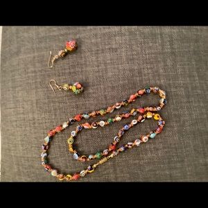 Murano Millefiori Glass Bead Necklace & Earrings